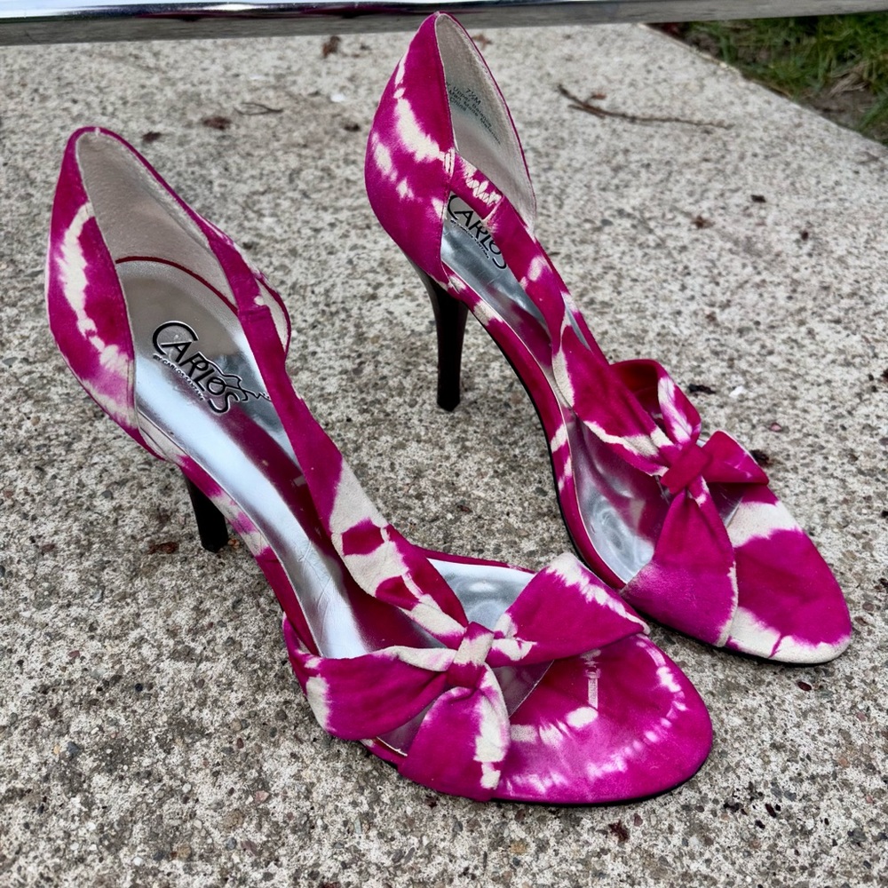 Carlos Santana  Pink and White Suede Heels with Bow Detail
